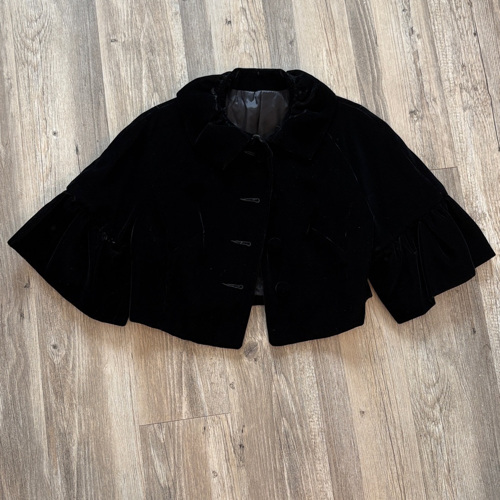 Vintage Black Velvet Evening Jacket Ruffled Sleeves